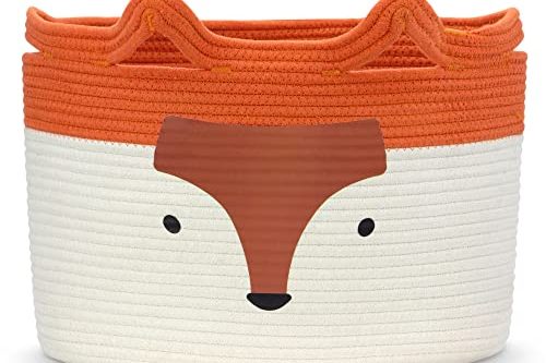 Goodheim Cesta de almacenamiento infantil de algodón para juguetes y ropa sucia, cesta de ropa y cesta de juguetes en uno, decoración para habitación infantil, zorro