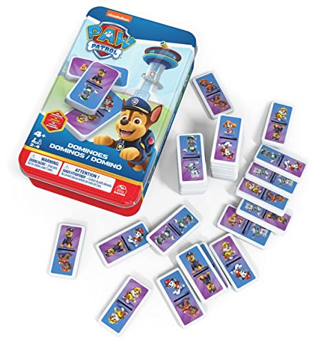 JUEGOS DE MESA - PATRULLA CANINA DOMINÓ INFANTIL - Dominó Juego de Mesa Divertido de 28 fichas con Maletín de Transporte Metálico - 2-4 Jugadores - 6067468 - Juegos de Mesa Niños 4 años +
