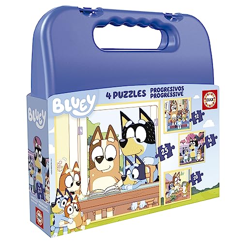 Educa - Set de Cuatro Puzzles progresivos de 12 a 25 Piezas con los Personajes de Bluey | Presentados en una magnífica Maleta para Poder guardarlos. Recomendados a Partir de 3 años (19830)