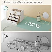 SONGMICS Caja de Joyas, Caja Joyero con 4 Niveles, Estuche para Joyería con Tapa de Cristal, 3 Cajones, para Gafas de Sol, Joyas Grandes, Moderno, Blanco Nube y Dorado JBC161W01 - Imagen 7