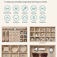 SONGMICS Caja de Joyas, Caja Joyero con 4 Niveles, Estuche para Joyería con Tapa de Cristal, 3 Cajones, para Gafas de Sol, Joyas Grandes, Moderno, Blanco Nube y Dorado JBC161W01 - Imagen 3